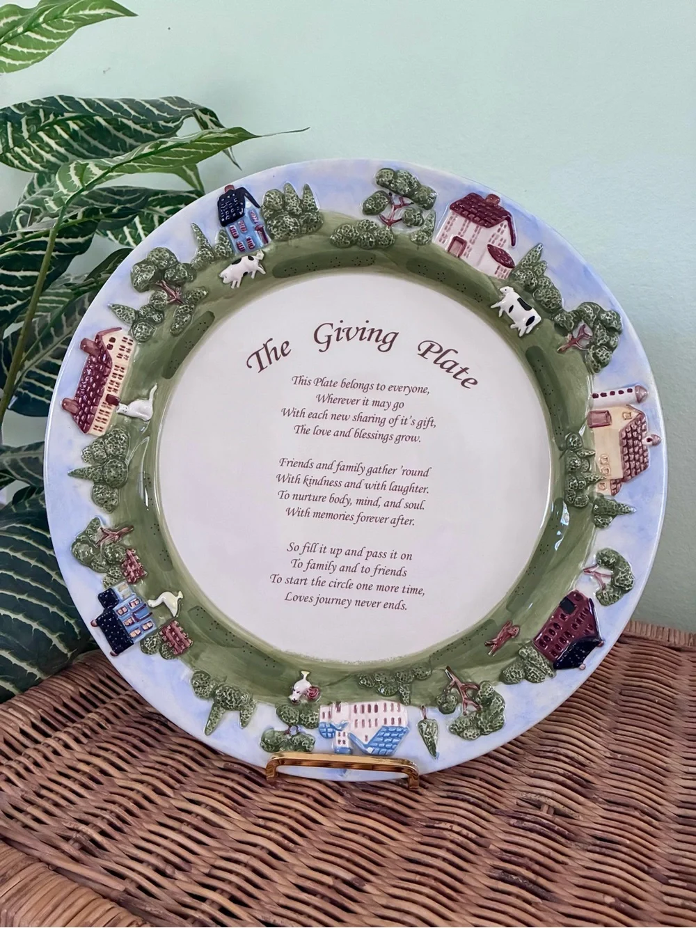 Vintage “The Giving Plate” Ceramic Serving Platter - 3D Hand Painted